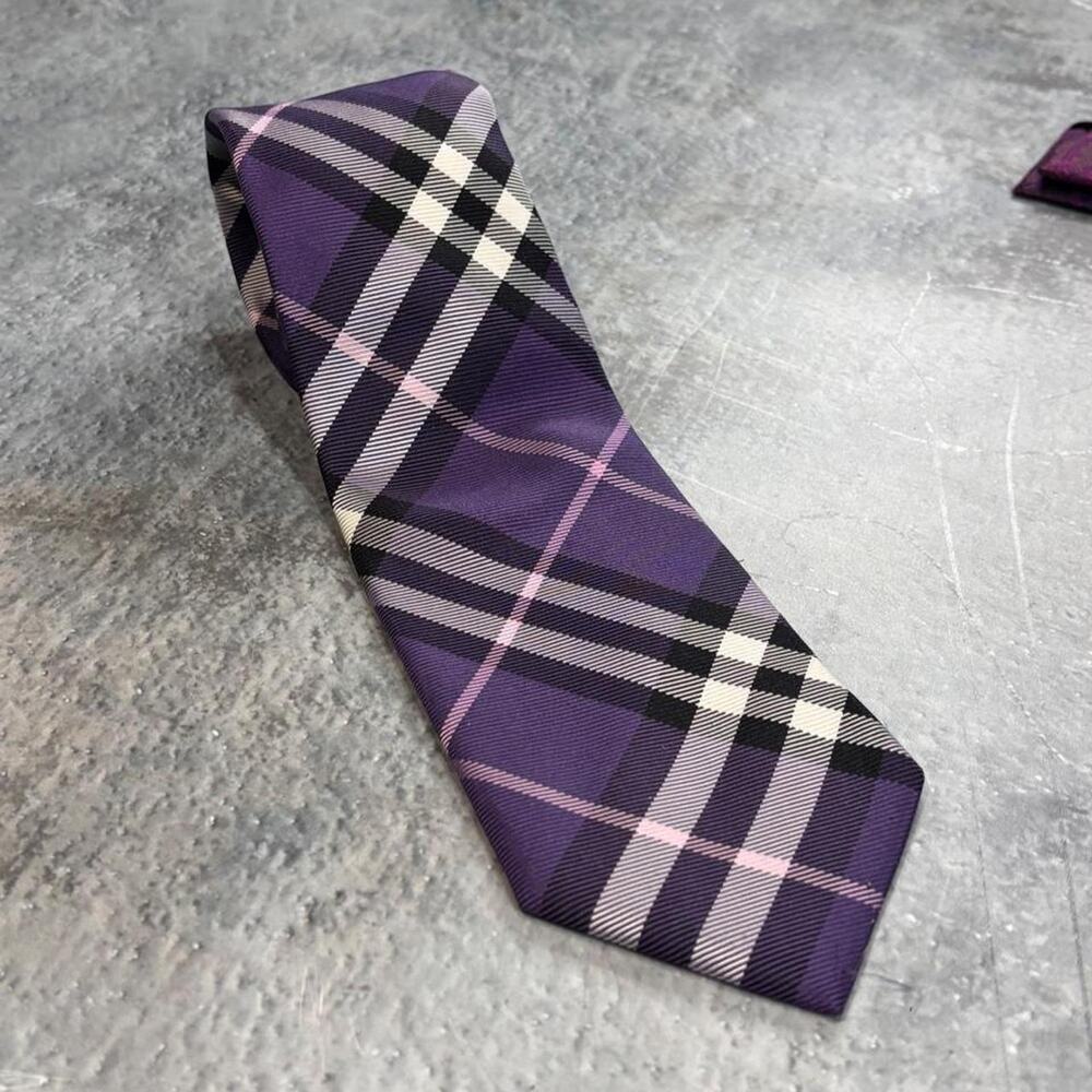 Burberry Black Label Purple & White Tie! Silk Made In Japan.